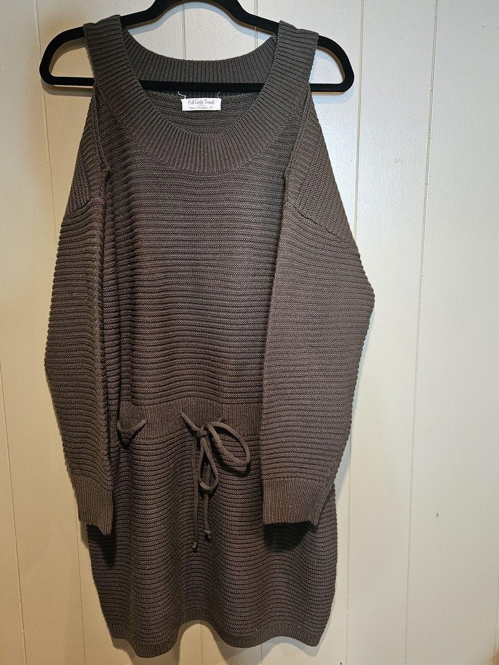 Full Circle Trends Olive Green,  Knit Sweater Dress 2X Cozy Cold Shoulder